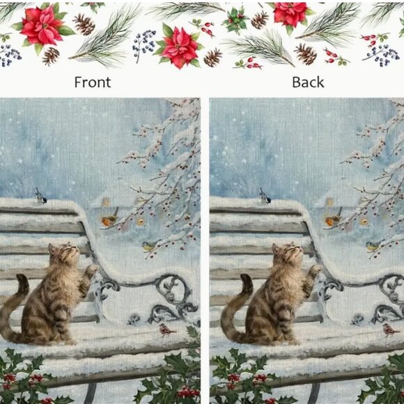 1pc 12"X18" Garden Flag, Winter-Cat Garden Flag - Picture 2 of 3